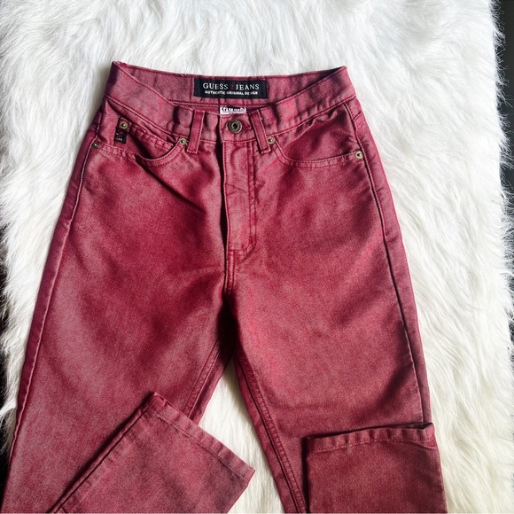 Guess 90’s Jeans Vintage High Waist Denim XS Metallic Red Pink Wash - Picture 7 of 10